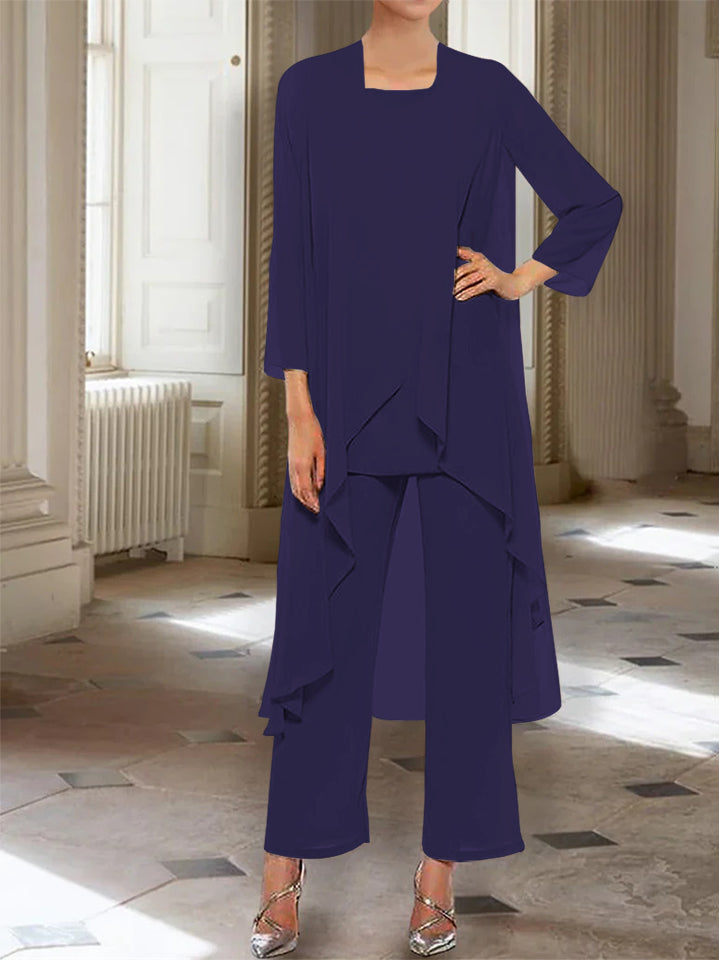 Mousseline Col rond 3/4 Length Sleeves Longueur de La ChevilleTailleurs-pantalons pour Mèrede la Mariée avec veste