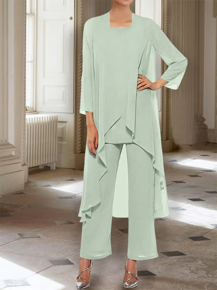 Mousseline Col rond 3/4 Length Sleeves Longueur de La ChevilleTailleurs-pantalons pour Mèrede la Mariée avec veste