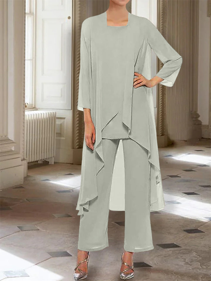Mousseline Col rond 3/4 Length Sleeves Longueur de La ChevilleTailleurs-pantalons pour Mèrede la Mariée avec veste