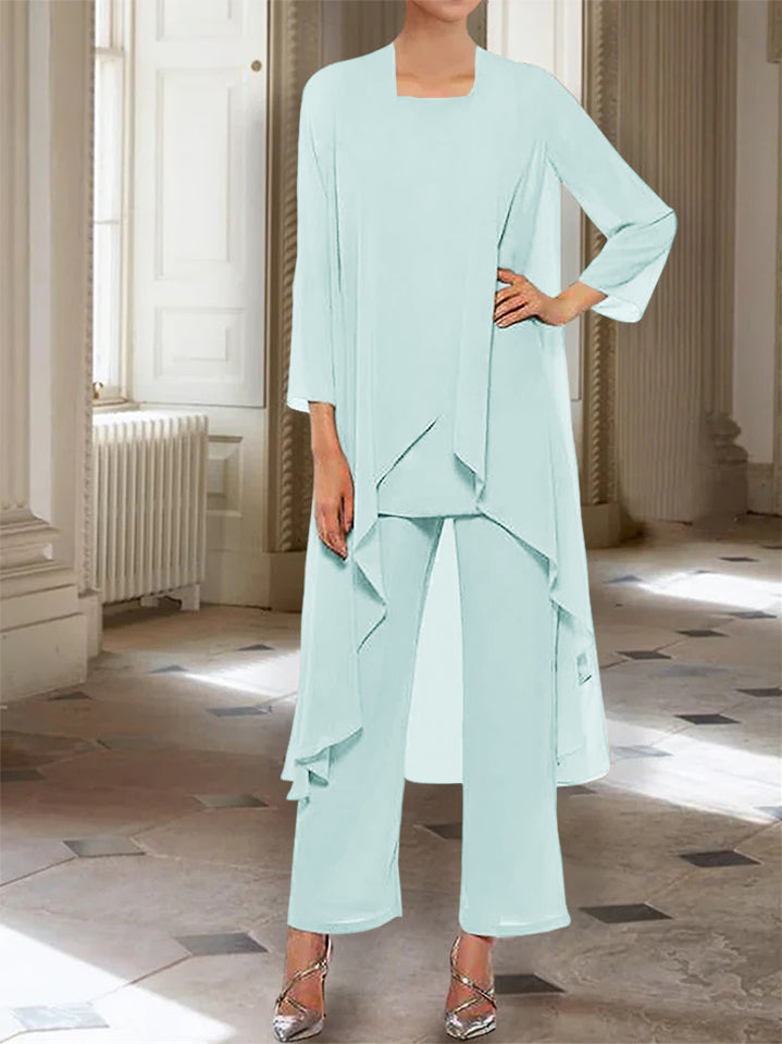 Mousseline Col rond 3/4 Length Sleeves Longueur de La ChevilleTailleurs-pantalons pour Mèrede la Mariée avec veste