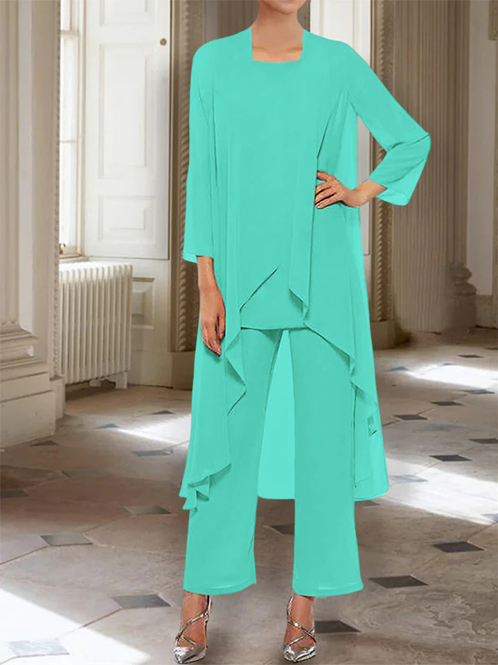 Mousseline Col rond 3/4 Length Sleeves Longueur de La ChevilleTailleurs-pantalons pour Mèrede la Mariée avec veste