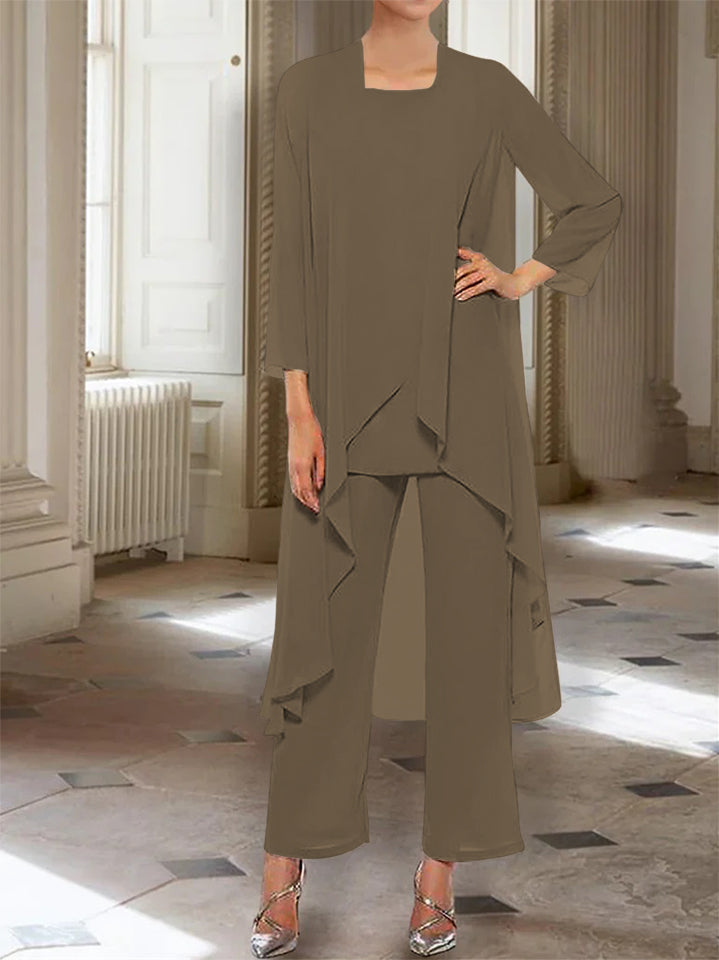 Mousseline Col rond 3/4 Length Sleeves Longueur de La ChevilleTailleurs-pantalons pour Mèrede la Mariée avec veste