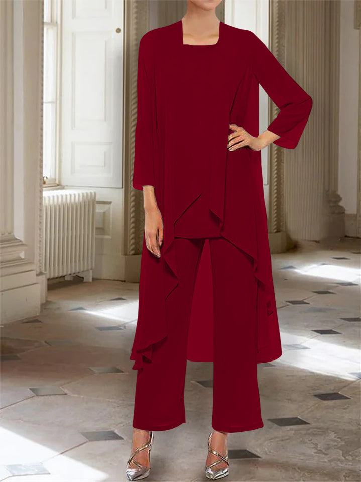 Mousseline Col rond 3/4 Length Sleeves Longueur de La ChevilleTailleurs-pantalons pour Mèrede la Mariée avec veste