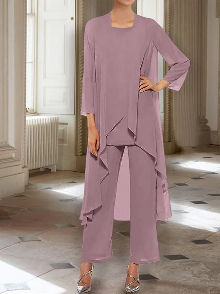 Mousseline Col rond 3/4 Length Sleeves Longueur de La ChevilleTailleurs-pantalons pour Mèrede la Mariée avec veste