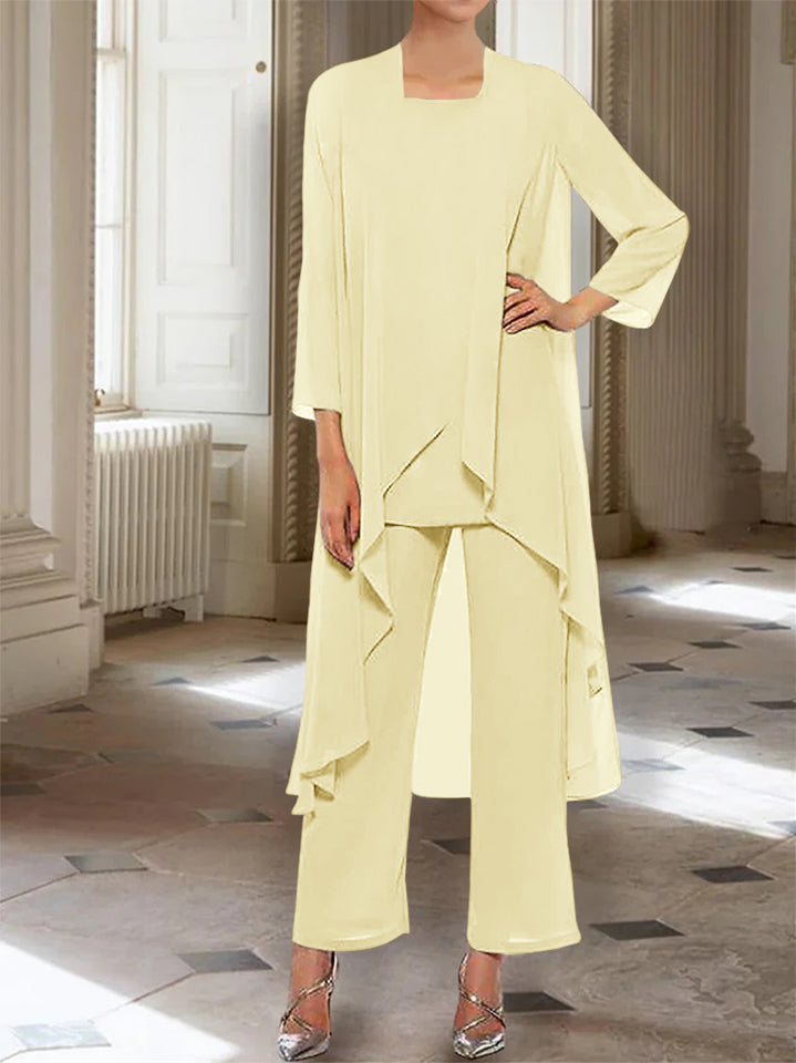 Mousseline Col rond 3/4 Length Sleeves Longueur de La ChevilleTailleurs-pantalons pour Mèrede la Mariée avec veste