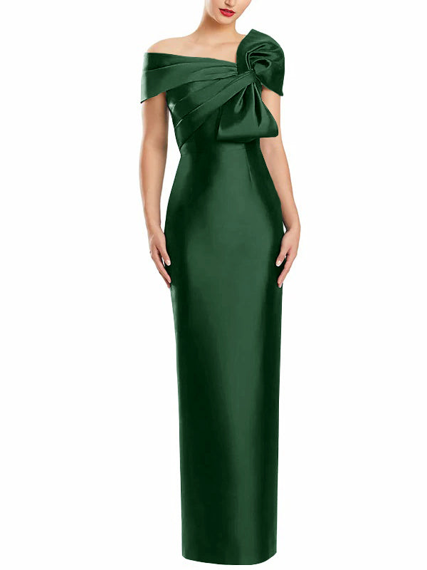 Robe de Mère de la Mariée Fourreau/Colonne à Une Épaule et Longueur Au Sol avec Nœud