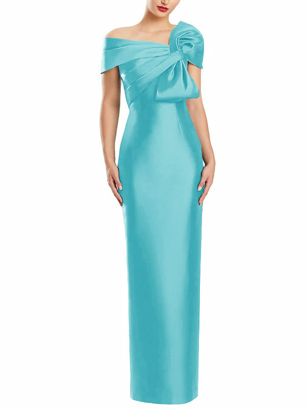 Robe de Mère de la Mariée Fourreau/Colonne à Une Épaule et Longueur Au Sol avec Nœud