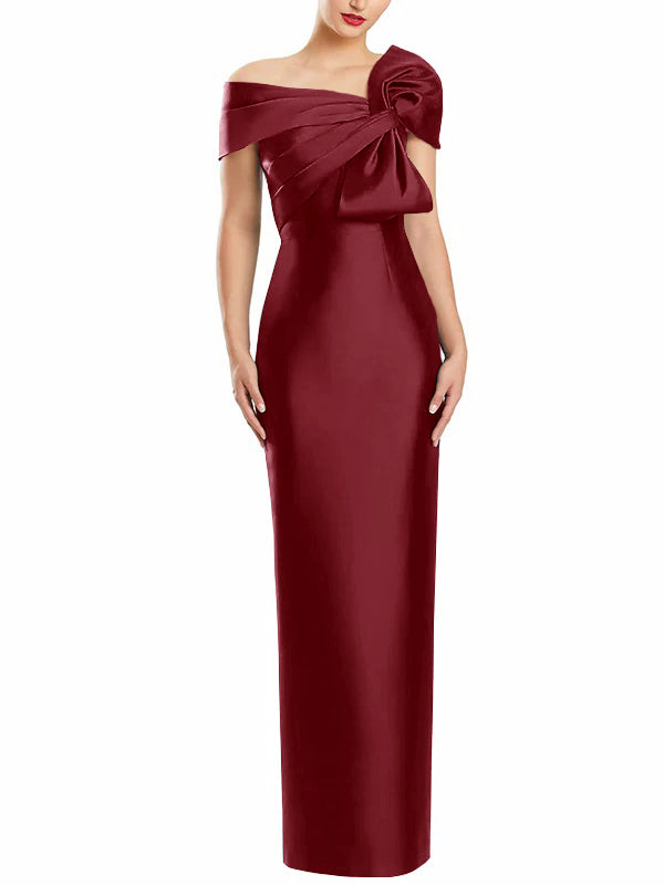 Robe de Mère de la Mariée Fourreau/Colonne à Une Épaule et Longueur Au Sol avec Nœud