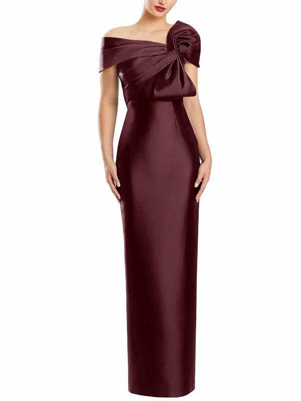 Robe de Mère de la Mariée Fourreau/Colonne à Une Épaule et Longueur Au Sol avec Nœud