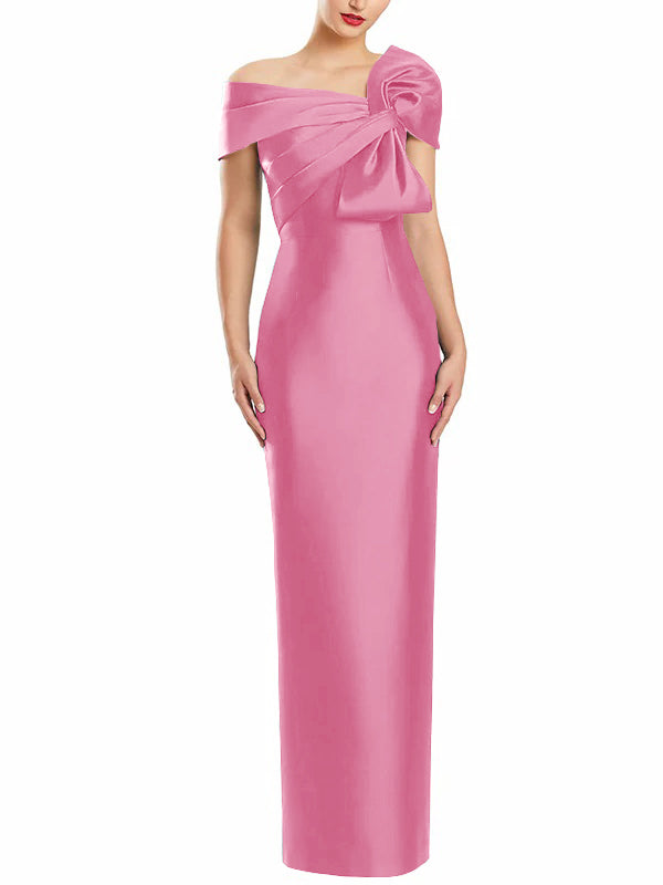 Robe de Mère de la Mariée Fourreau/Colonne à Une Épaule et Longueur Au Sol avec Nœud
