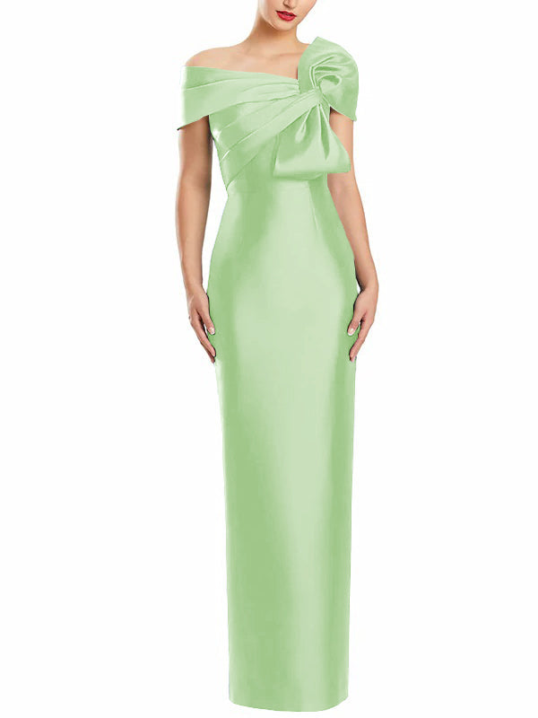 Robe de Mère de la Mariée Fourreau/Colonne à Une Épaule et Longueur Au Sol avec Nœud