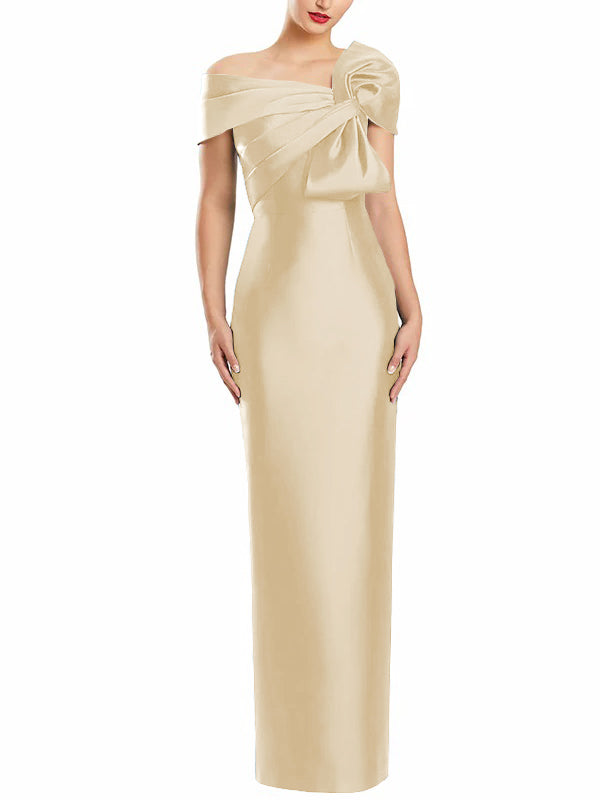 Robe de Mère de la Mariée Fourreau/Colonne à Une Épaule et Longueur Au Sol avec Nœud