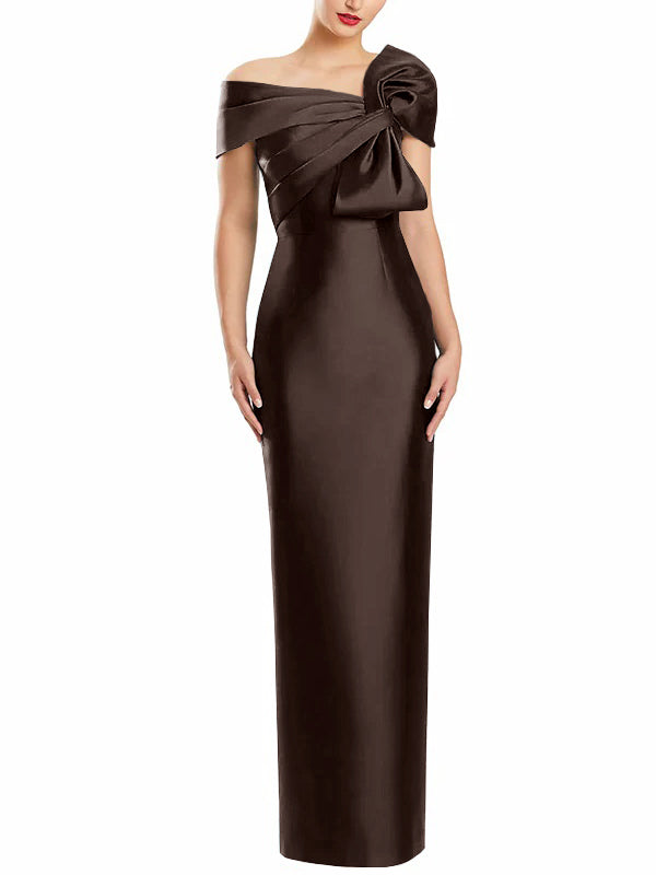 Robe de Mère de la Mariée Fourreau/Colonne à Une Épaule et Longueur Au Sol avec Nœud