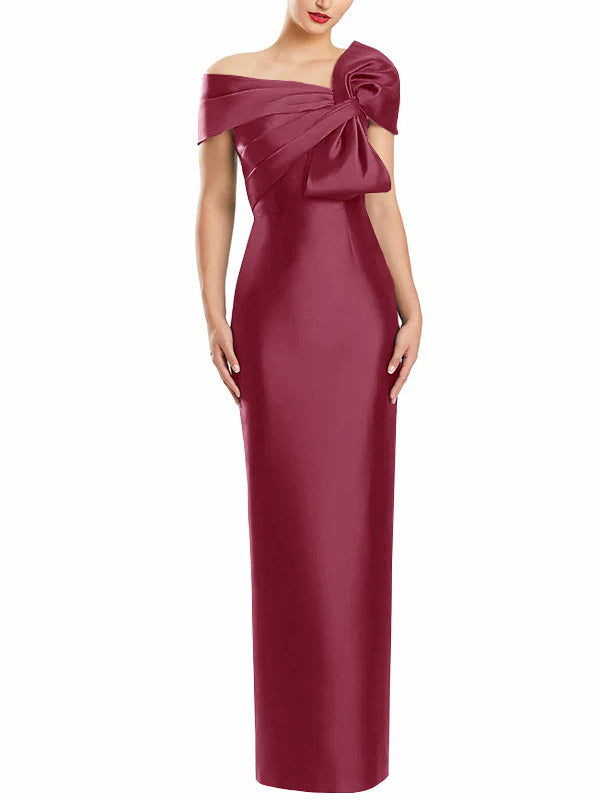 Robe de Mère de la Mariée Fourreau/Colonne à Une Épaule et Longueur Au Sol avec Nœud