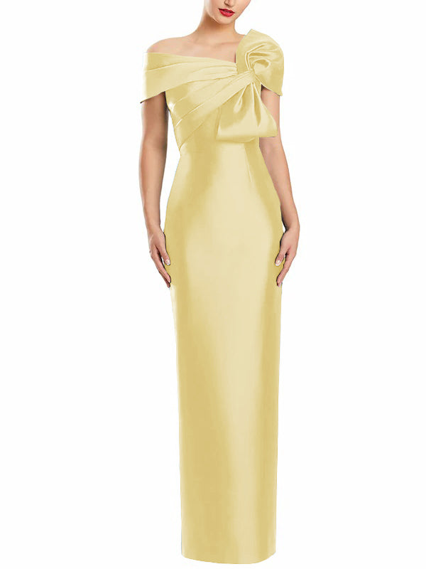 Robe de Mère de la Mariée Fourreau/Colonne à Une Épaule et Longueur Au Sol avec Nœud