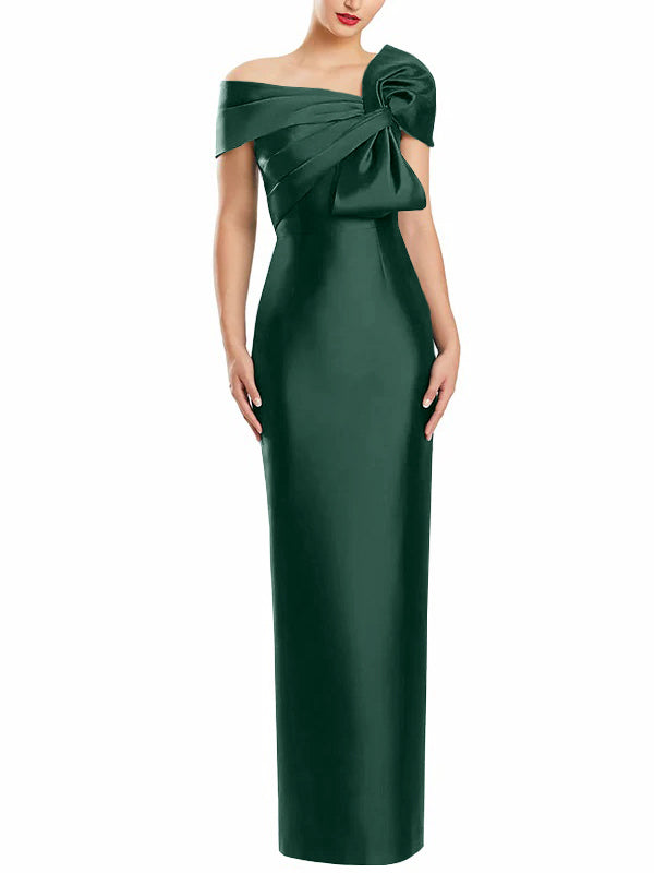 Robe de Mère de la Mariée Fourreau/Colonne à Une Épaule et Longueur Au Sol avec Nœud