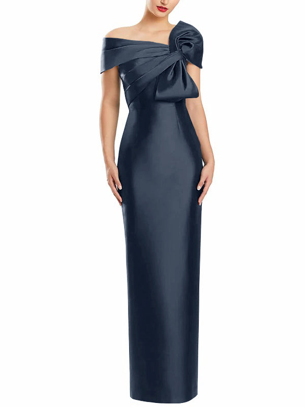 Robe de Mère de la Mariée Fourreau/Colonne à Une Épaule et Longueur Au Sol avec Nœud