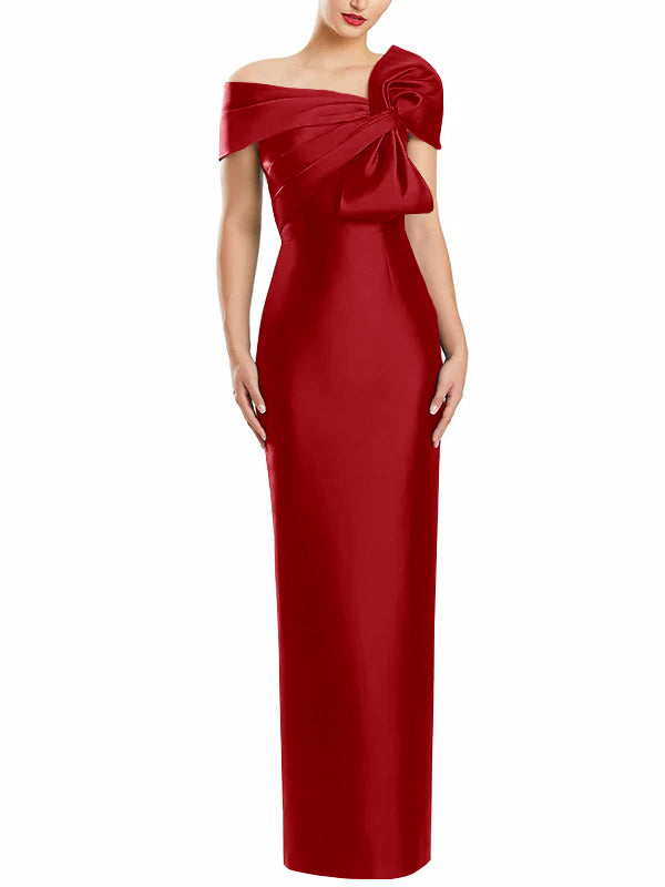 Robe de Mère de la Mariée Fourreau/Colonne à Une Épaule et Longueur Au Sol avec Nœud