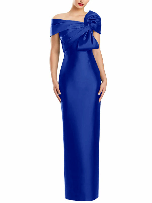 Robe de Mère de la Mariée Fourreau/Colonne à Une Épaule et Longueur Au Sol avec Nœud