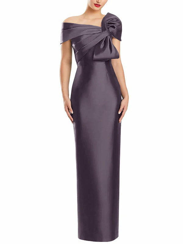 Robe de Mère de la Mariée Fourreau/Colonne à Une Épaule et Longueur Au Sol avec Nœud