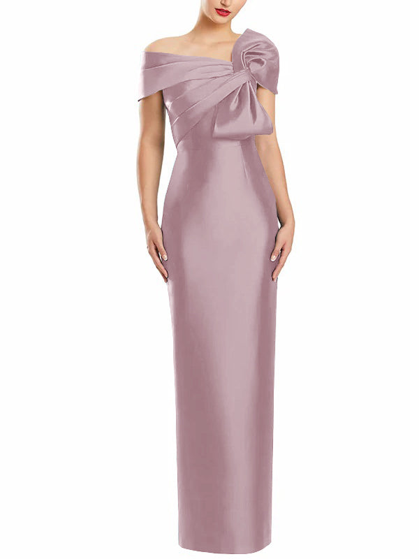 Robe de Mère de la Mariée Fourreau/Colonne à Une Épaule et Longueur Au Sol avec Nœud