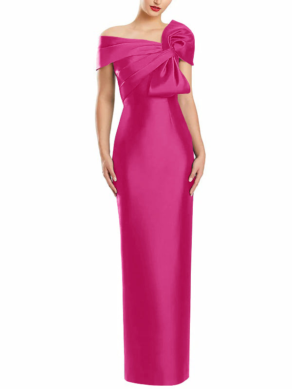 Robe de Mère de la Mariée Fourreau/Colonne à Une Épaule et Longueur Au Sol avec Nœud