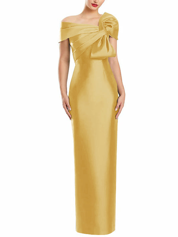 Robe de Mère de la Mariée Fourreau/Colonne à Une Épaule et Longueur Au Sol avec Nœud