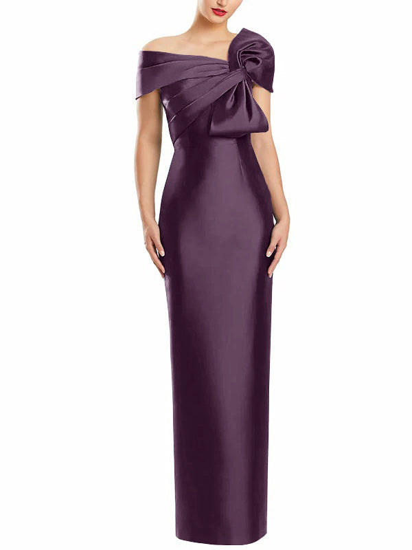 Robe de Mère de la Mariée Fourreau/Colonne à Une Épaule et Longueur Au Sol avec Nœud