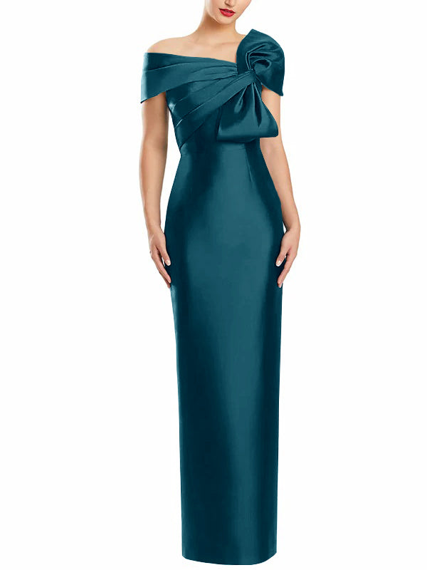 Robe de Mère de la Mariée Fourreau/Colonne à Une Épaule et Longueur Au Sol avec Nœud