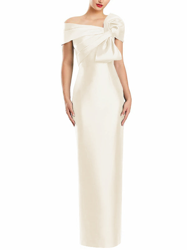 Robe de Mère de la Mariée Fourreau/Colonne à Une Épaule et Longueur Au Sol avec Nœud