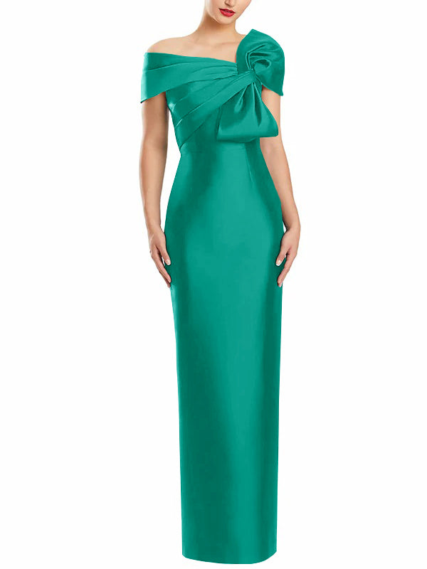 Robe de Mère de la Mariée Fourreau/Colonne à Une Épaule et Longueur Au Sol avec Nœud