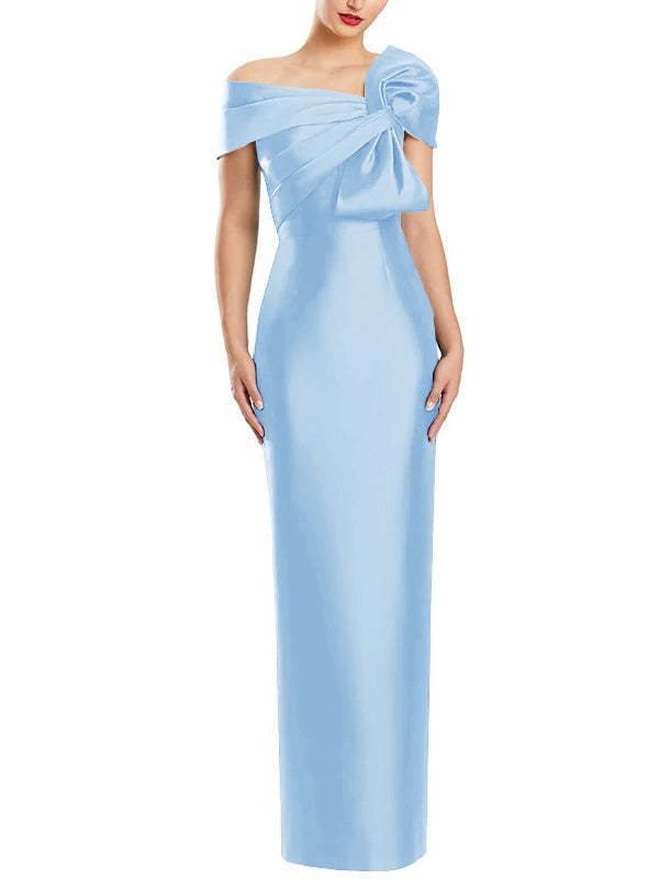 Robe de Mère de la Mariée Fourreau/Colonne à Une Épaule et Longueur Au Sol avec Nœud