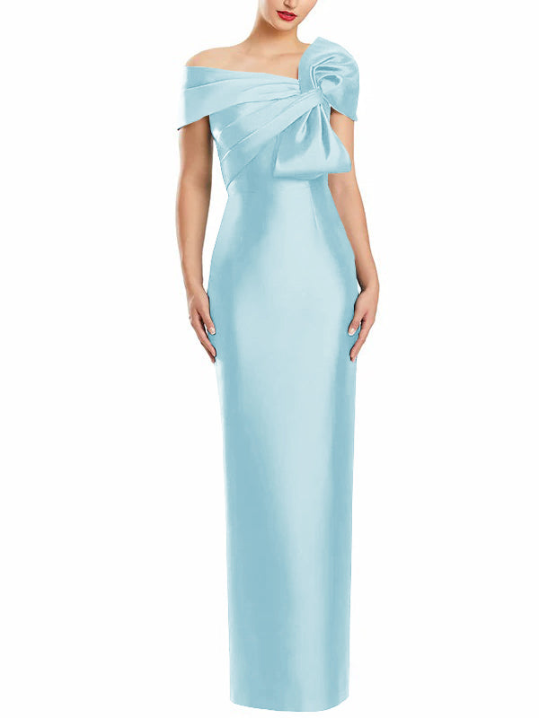 Robe de Mère de la Mariée Fourreau/Colonne à Une Épaule et Longueur Au Sol avec Nœud