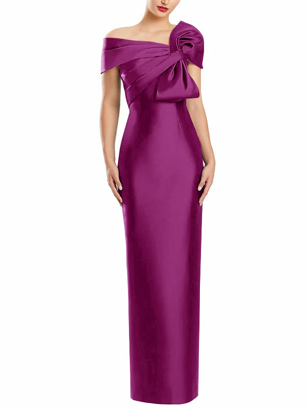 Robe de Mère de la Mariée Fourreau/Colonne à Une Épaule et Longueur Au Sol avec Nœud