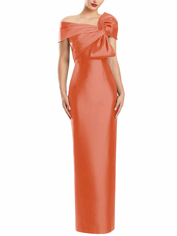 Robe de Mère de la Mariée Fourreau/Colonne à Une Épaule et Longueur Au Sol avec Nœud