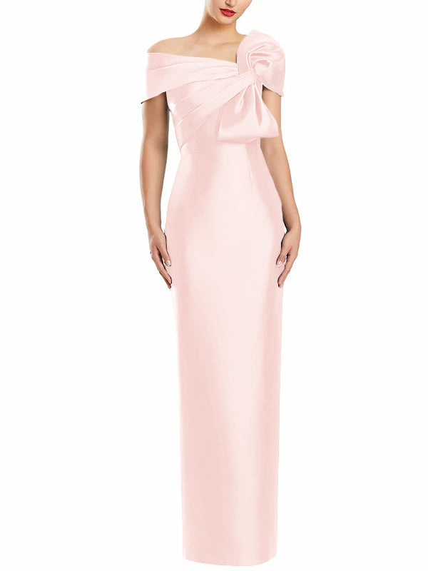 Robe de Mère de la Mariée Fourreau/Colonne à Une Épaule et Longueur Au Sol avec Nœud