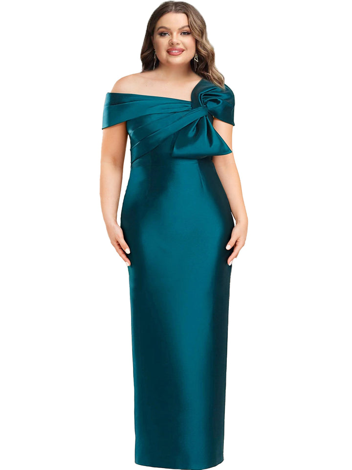Robe de Mère de la Mariée Fourreau/Colonne à Une Épaule et Longueur Au Sol avec Nœud