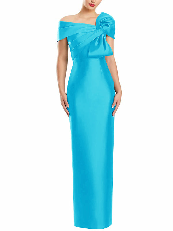 Robe de Mère de la Mariée Fourreau/Colonne à Une Épaule et Longueur Au Sol avec Nœud