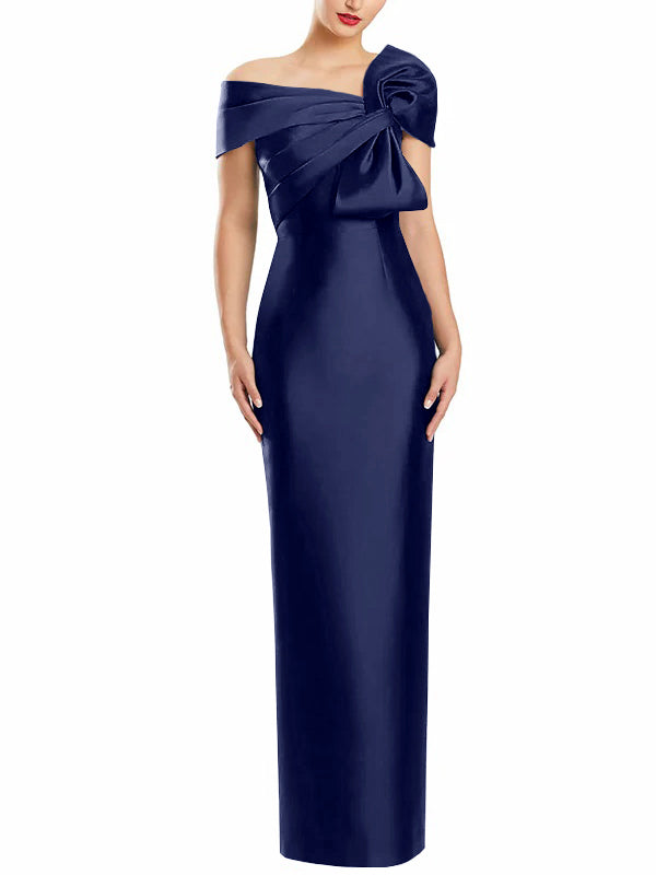 Robe de Mère de la Mariée Fourreau/Colonne à Une Épaule et Longueur Au Sol avec Nœud