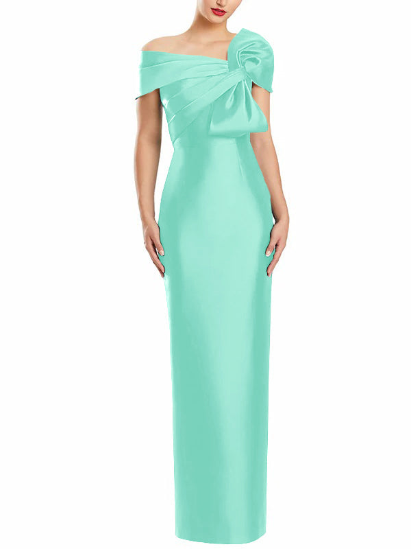 Robe de Mère de la Mariée Fourreau/Colonne à Une Épaule et Longueur Au Sol avec Nœud