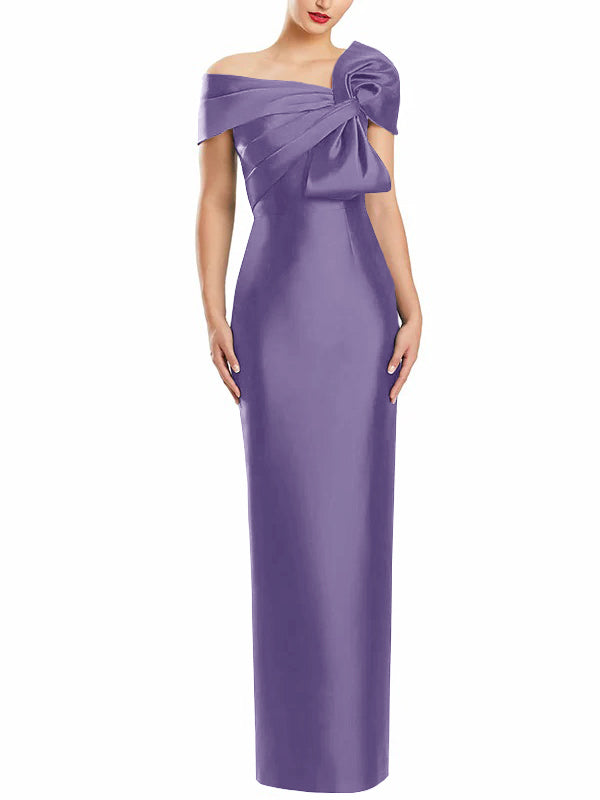 Robe de Mère de la Mariée Fourreau/Colonne à Une Épaule et Longueur Au Sol avec Nœud