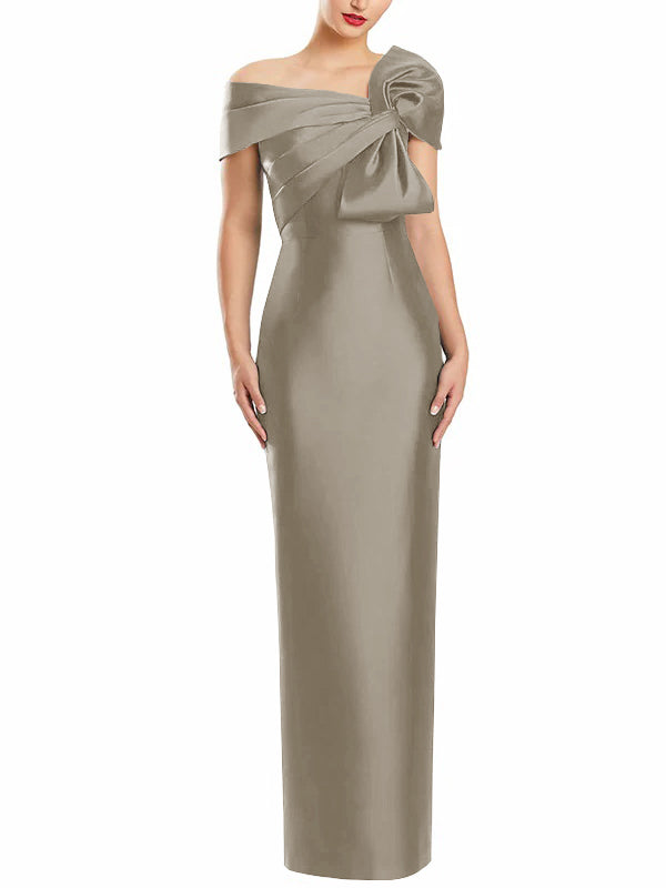 Robe de Mère de la Mariée Fourreau/Colonne à Une Épaule et Longueur Au Sol avec Nœud