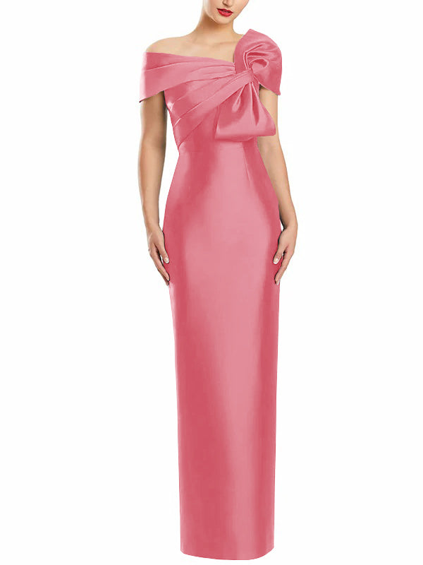 Robe de Mère de la Mariée Fourreau/Colonne à Une Épaule et Longueur Au Sol avec Nœud