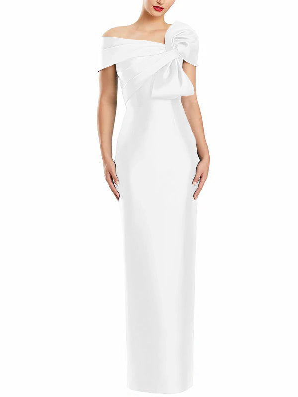 Robe de Mère de la Mariée Fourreau/Colonne à Une Épaule et Longueur Au Sol avec Nœud