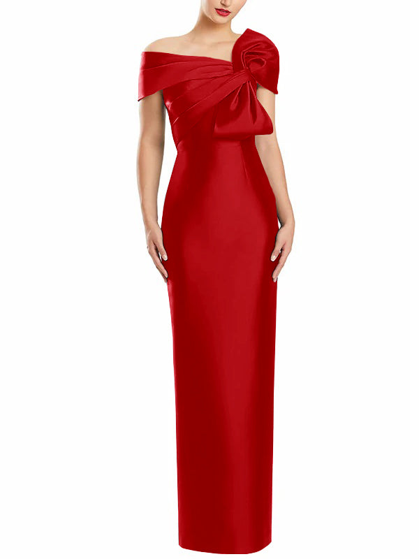 Robe de Mère de la Mariée Fourreau/Colonne à Une Épaule et Longueur Au Sol avec Nœud