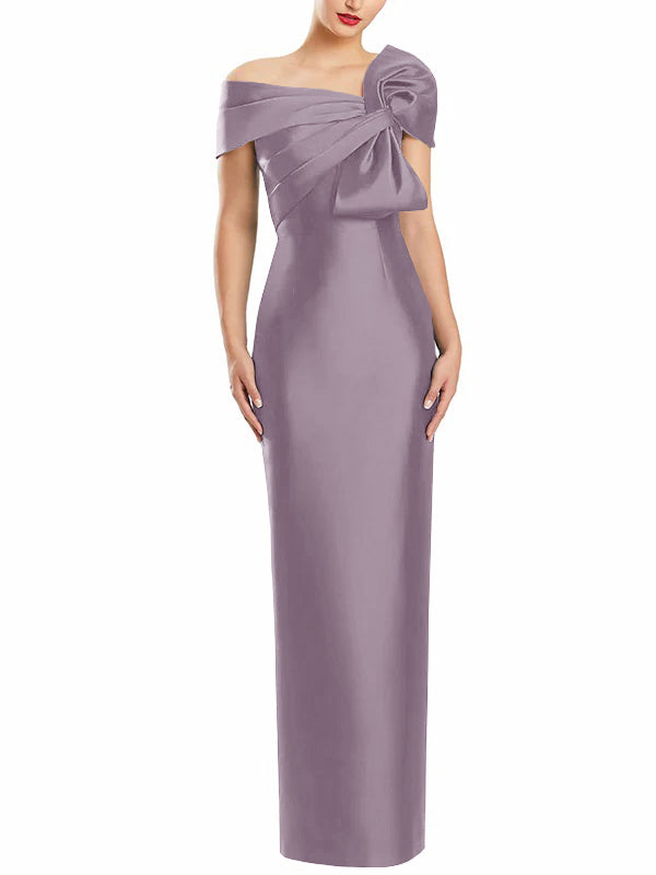 Robe de Mère de la Mariée Fourreau/Colonne à Une Épaule et Longueur Au Sol avec Nœud