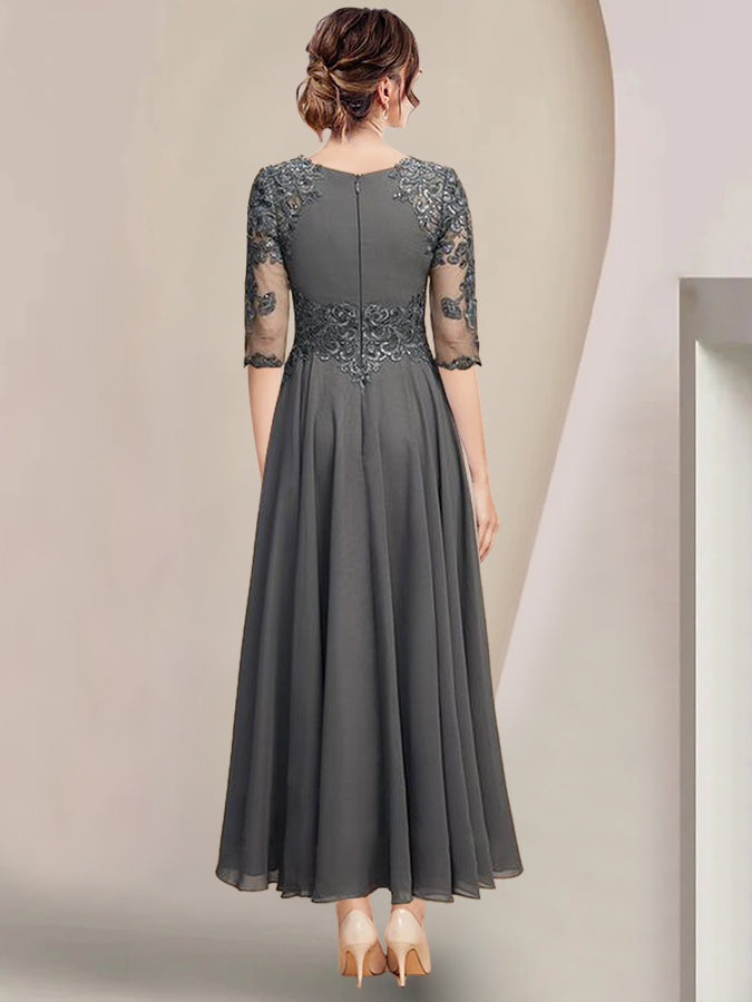 Robes de Mère de la Mariée Coupe A-Line/Princess à Encolure Dégagée et Longueur Thé