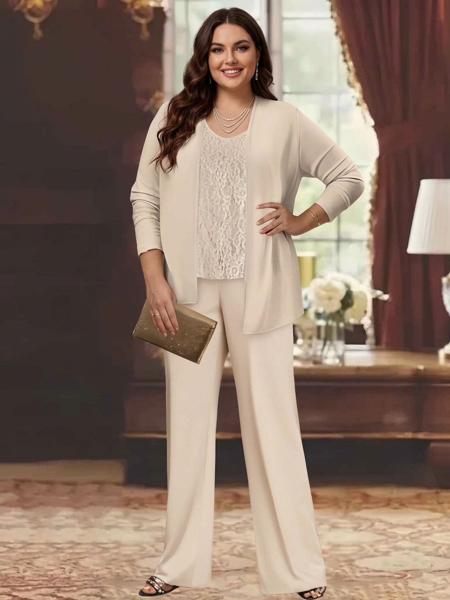Tailleur-Pantalon en Mousseline de Soie Grande Taille pour Mère de la Mariée avec Veste