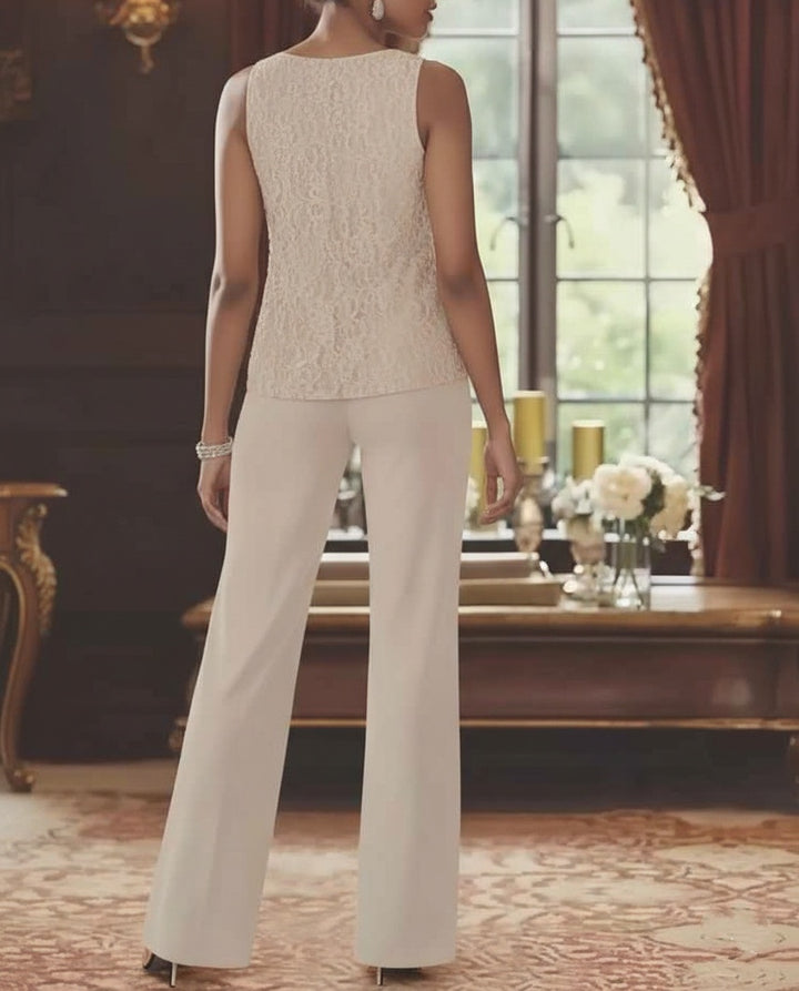 Tailleur-Pantalon en Mousseline de Soie avec Veste pour Mère de la Mariée