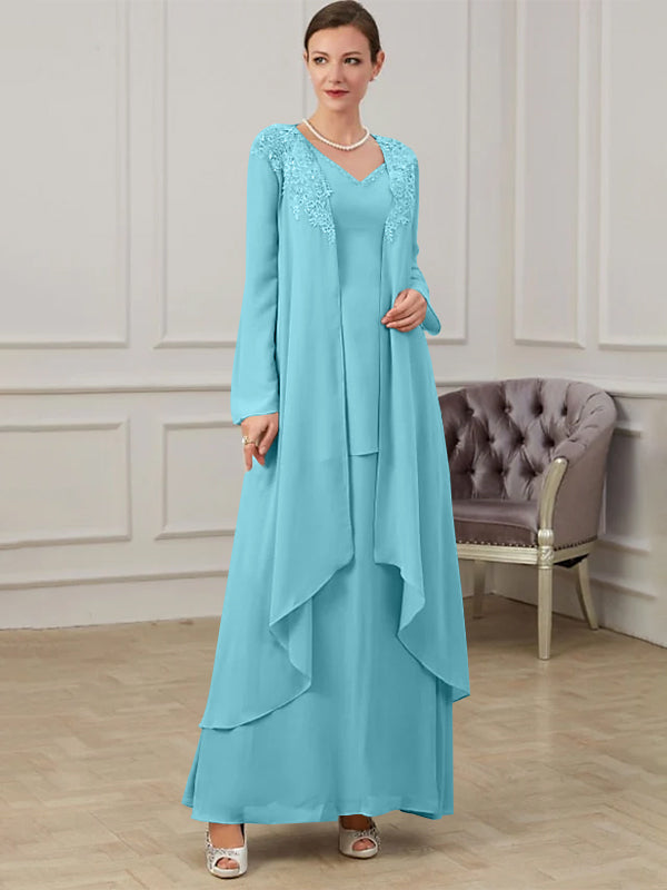 Robes de Mère de la Mariée Coupe A-Line/Princess à Col en V et Longueur Au Sol